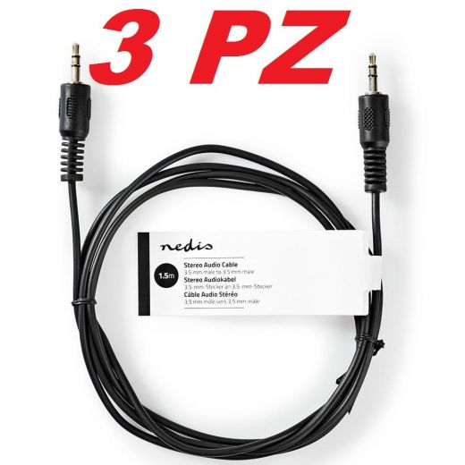 3 PZ. CAVO AUDIO AUX JACK 3,5 1,5 MT. stereo autoradio - smartphone - etc.