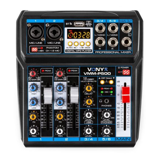 MIXER AUDIO PROFESSIONALE BLUETOOTH 4 CANALI USB DISPLAY CON EFFETTI DSP DJ KARAOKE