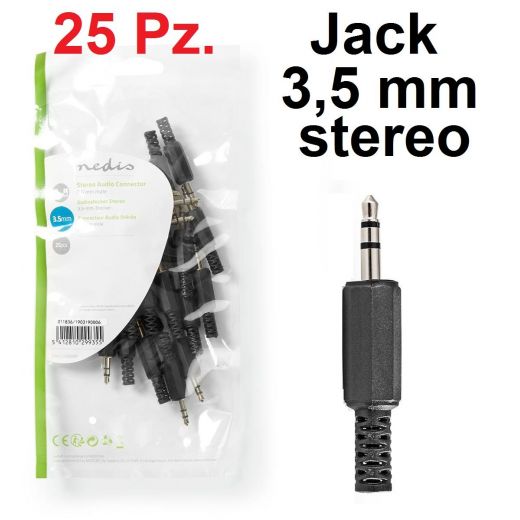 25 PZ. CONNETTORE JACK 3,5 STEREO A SALDARE MASCHIO placcato argento