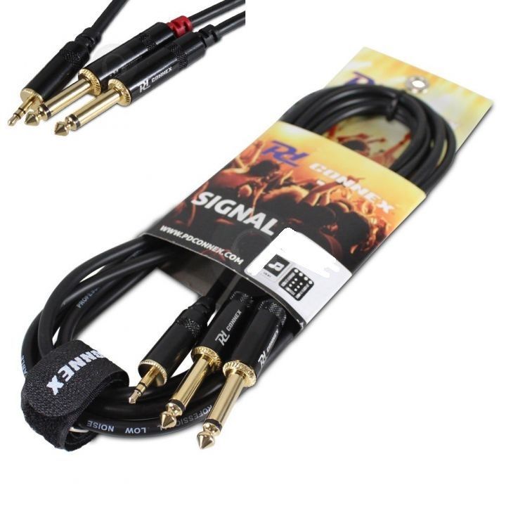 Cavo Audio Professionale POWER DYNAMICS 1,5m &ndash; Jack 3,5 Mm Stereo A 2 Jack 6,3 Mm