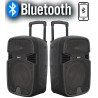 COPPIA CASSE AMPLIFICATE ATTIVE 900W 10" BLUETOOTH RADIO USB TROLLEY karaoke - 1