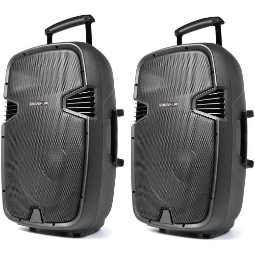 COPPIA CASSE AMPLIFICATE ATTIVE FULL RANGE KARAOKE BLUETOOTH DJ 1700W 2 X 15" ABS DIFFUSORI