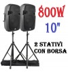 COPPIA CASSE AMPLIFICATE BI ATTIVE 800W FULL-RANGE ABS + 2 STATIVI BORSA karaoke - 1