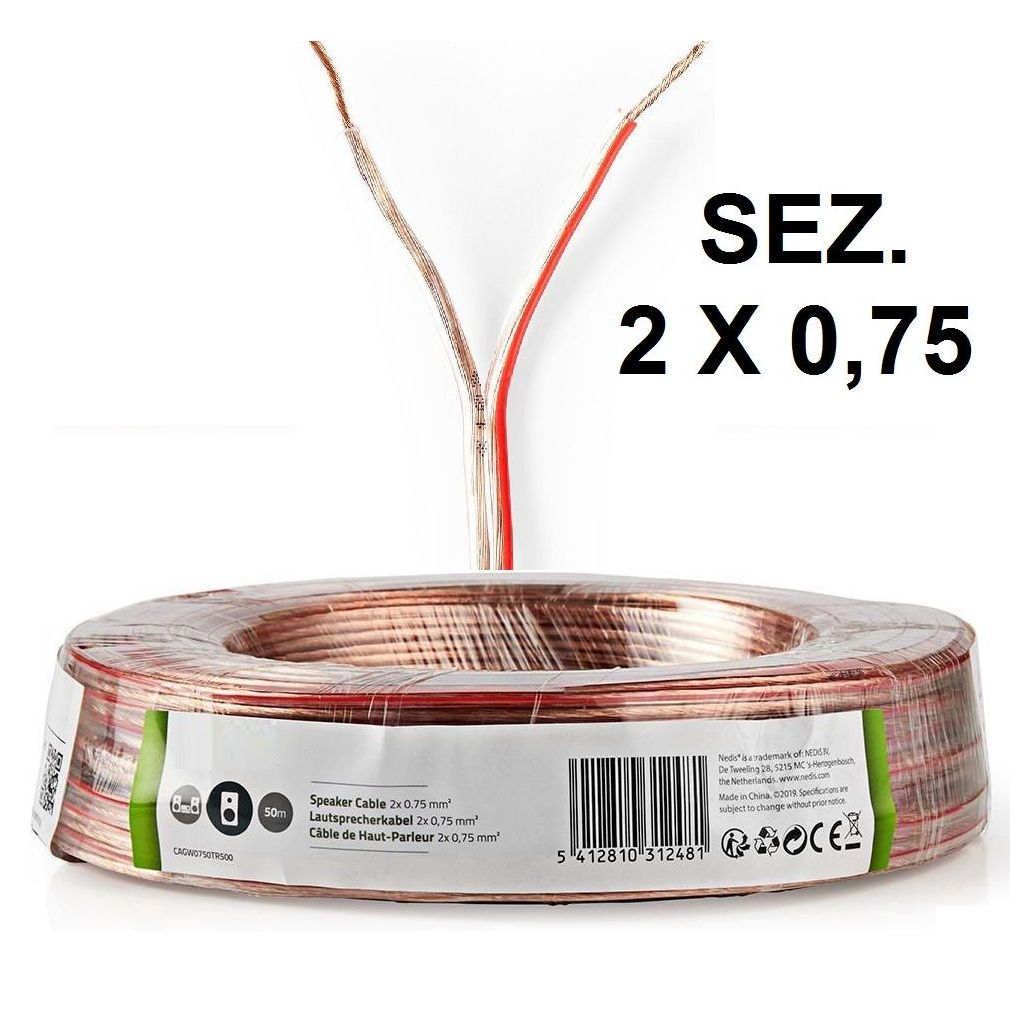 MATASSA CAVO PIATTINA 50 MT. 2 X 0,75 MM BOBINA FILO ALTOPARLANTI CASSE ACUSTICHE MATASSA CAVO PIATTINA 50 MT. 2 X 0,75 MM BOBINA FILO ALTOPARLANTI CASSE ACUSTICHE