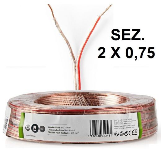 MATASSA CAVO PIATTINA 50 MT. 2 X 0,75 MM BOBINA FILO ALTOPARLANTI CASSE ACUSTICHE