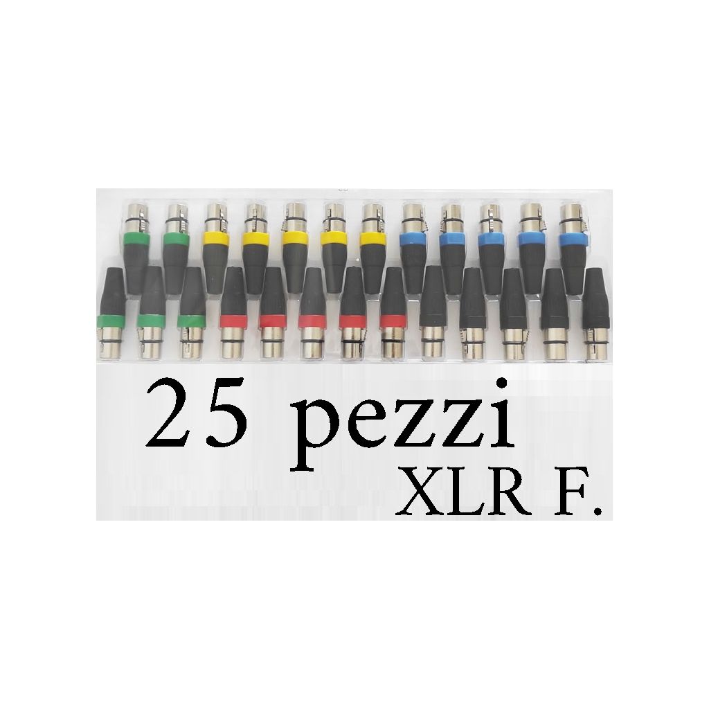 25 PEZZI CONNETTORE XLR FEMMINA 3 POLI A SALDARE MULTICOLOR pack da 25 pz. 25 PEZZI CONNETTORE XLR FEMMINA 3 POLI A SALDARE MULTICOLOR pack da 25 pz.