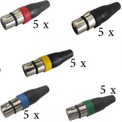 25 PEZZI CONNETTORE XLR FEMMINA 3 POLI A SALDARE MULTICOLOR pack da 25 pz.