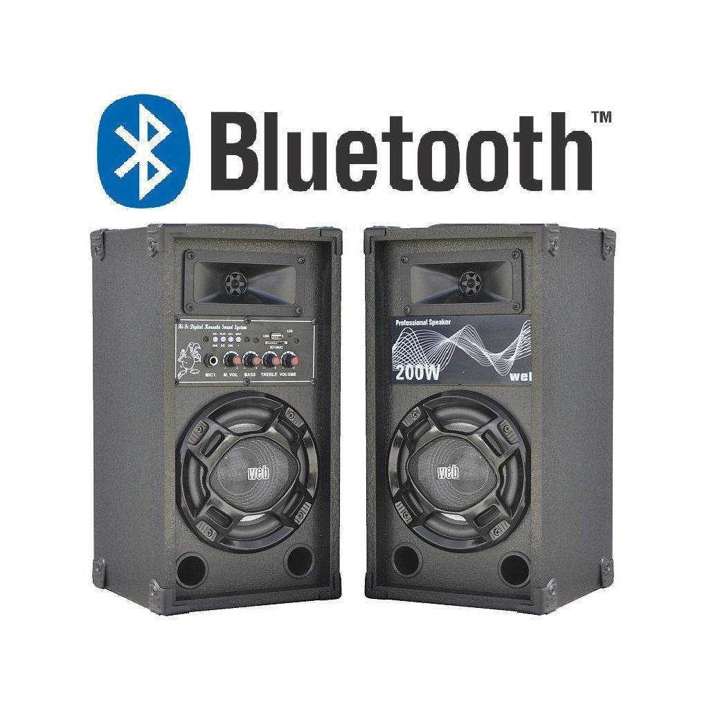 COPPIA CASSE AMPLIFICATE ATTIVE KARAOKE 200W LED + BLUETOOTH + USB