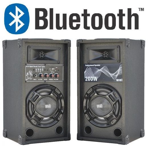 COPPIA CASSE AMPLIFICATE ATTIVE KARAOKE 200W LED + BLUETOOTH + USB