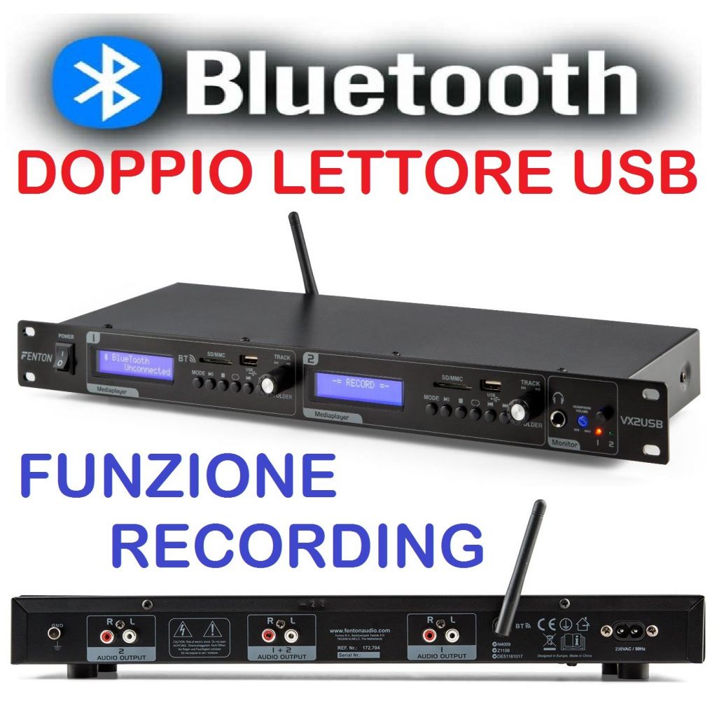 PIASTRA DJ CONSOLLE DOPPIO LETTORE USB (no cd) rack 19" bluetooth recording - 1