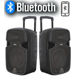 COPPIA CASSE ACUSTICHE AMPLIFICATE ATTIVE 900W 10" BLUETOOTH + 2 SATIVI 180 CM karaoke