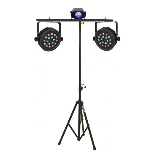 SET DI EFFETTI LUCE DJ COMPLETO: 2 PAR18 LED DMX + EFFETTO ACQUA + STATIVO LUCI