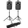 COPPIA CASSE AMPLIFICATE ATTIVE 1600W PROFESSIONALI 15" + 2 STATIVI + BORSA