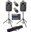 IMPIANTO AUDIO COMPLETO 1600w: casse amplificate 15" + stativi + mixer e cavi