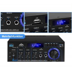 AMPLIFICATORE BLUETOOTH STEREO 2 CANALI CON USB/SD E FUNZIONI KARAOKE