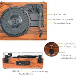 GIRADISCHI BLUETOOTH VINILE STILE VINTAGE USB ALTOPARLANTI 33/45/78 GIRI TRAZIONE CINGHIA