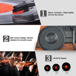 GIRADISCHI BLUETOOTH VINILE STILE VINTAGE USB ALTOPARLANTI 33/45/78 GIRI TRAZIONE CINGHIA