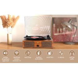 GIRADISCHI BLUETOOTH VINILE STILE VINTAGE USB ALTOPARLANTI 33/45/78 GIRI TRAZIONE CINGHIA