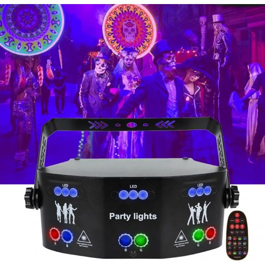 EFFETTO LUCE LASER DJ DISCOTECA 15 LENTI LED DMX512 CON ULTRAVIOLETTI