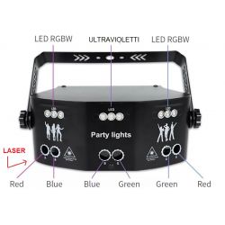 EFFETTO LUCE LASER DJ DISCOTECA 15 LENTI LED DMX512 CON ULTRAVIOLETTI