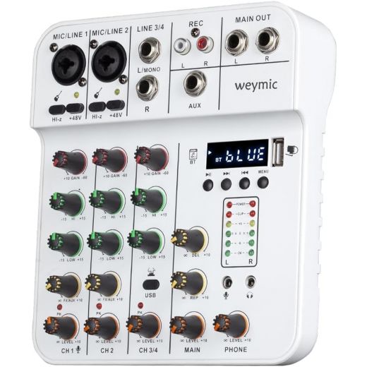 MIXER AUDIO BLUETOOTH 4 CANALI CON LETTORE USB + DISPLAY