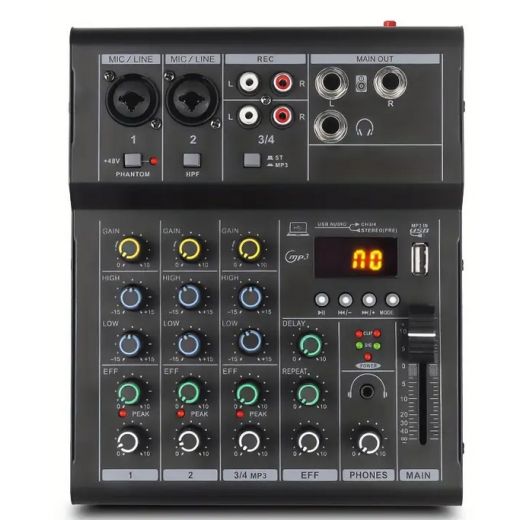 MIXER AUDIO BLUETOOTH DJ KARAOKE 4 CANALI DISPLAY + USB MIX