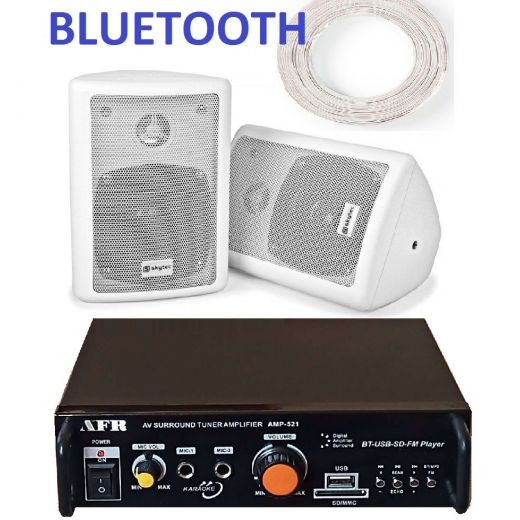 IMPIANTO FILODIFFUSIONE: AMPLIFICATORE BT + ALTOPARLANTI + CAVO 100 MT.