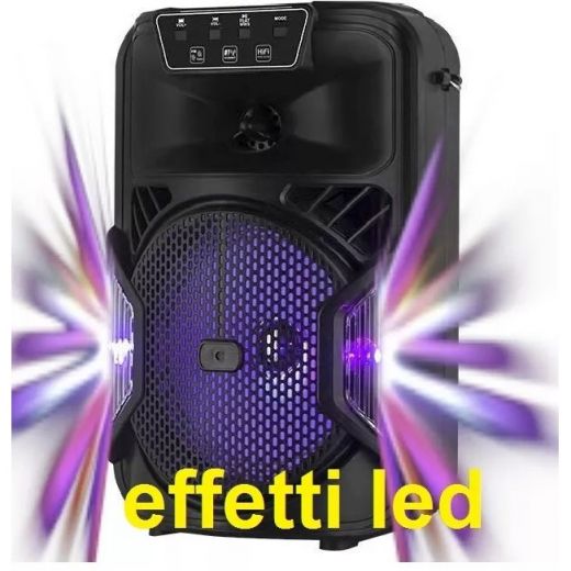 CASSA BLUETOOTH PORTATILE RICARICABILE BATTERIA 8" CON LED + USB SPEAKER CASA