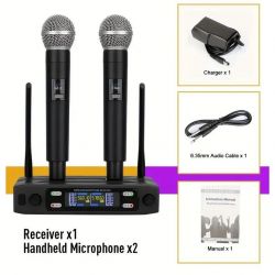COPPIA MICROFONI WIRELESS PROFESSIONALI UHF GELATI RICARICABILI A BATTERIE