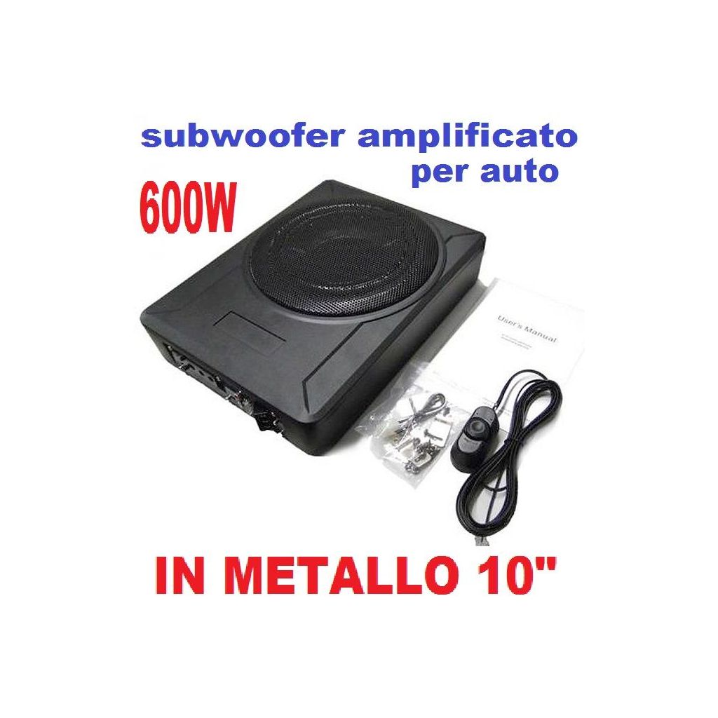 SUBWOOFER AUTO AMPLIFICATO CAR METALLO 600W 10" SOTTOSEDILE SOTTO SEDILE COFANO - 1 SUBWOOFER AUTO AMPLIFICATO CAR METALLO 600W 10" SOTTOSEDILE SOTTO SEDILE COFANO - 1