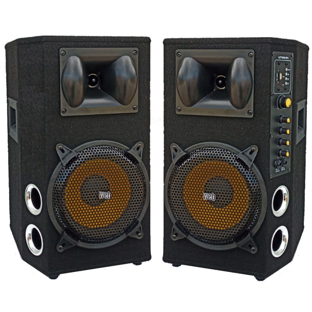 COPPIA CASSE AMPLIFICATE BLUETOOTH 600W WOOFER 21 CM (2 X 8") MOQUETTATE