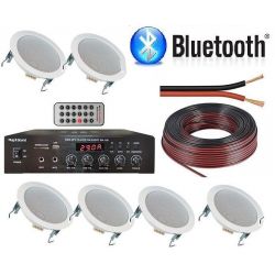 IMPIANTO AUDIO FILODIFFUSIONE DA INCASSO AMPLIFICATO 100V amplificatore + 6 altoparlanti + matassa 100 mt.
