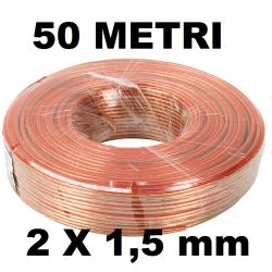 50 MT. CAVO AUDIO 2 X 1,5 MM PIATTINA PER ALTOPARLANTI AUTO CASSE ACUSTICHE