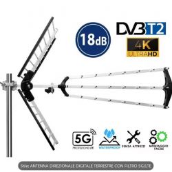 ANTENNA TV DIGITALE TERRESTRE 4K ULTRA HD 18 dB DIREZIONALE CON FILTRO LTE + 5G