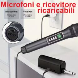 COPPIA MICROFONI WIRELESS UHF PROFESSIONALI CON 3 BATTERIE RICARICABILI