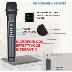 COPPIA MICROFONI WIRELESS UHF PROFESSIONALI CON 3 BATTERIE RICARICABILI
