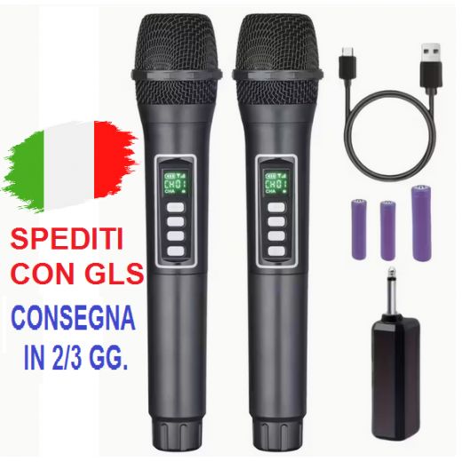 COPPIA MICROFONI WIRELESS UHF PROFESSIONALI CON 3 BATTERIE RICARICABILI