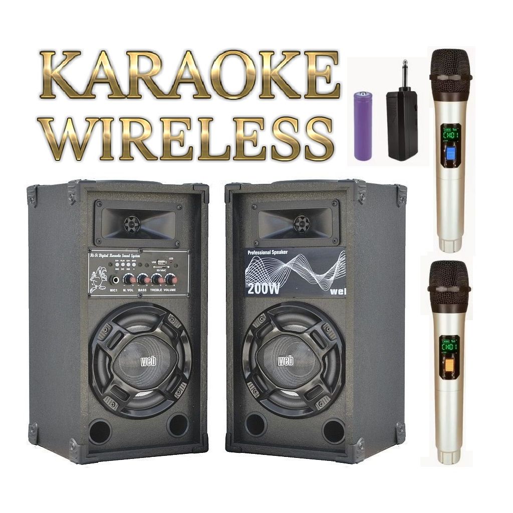 CASSE BLUETOOTH ATTIVE AMPLIFICATE KARAOKE + 2 MICROFONI WIRELESS impianto karaoke