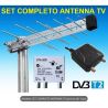 SET COMPLETO INSTALLAZIONE ANTENNA TV + AMPLIFICATORE DA PALO 2 USCITE + ALIMENTATORE ANTENNA + 25 MT CAVO COASSIALE