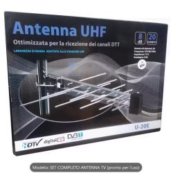 SET COMPLETO INSTALLAZIONE ANTENNA TV + AMPLIFICATORE DA PALO 2 USCITE + ALIMENTATORE ANTENNA + 25 MT CAVO COASSIALE