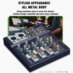 MIXER AUDIO 4 CANALI BLUETOOTH + USB DJ STUDIO KARAOKE PIANOBAR MIX