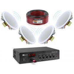 IMPIANTO AUDIO SISTEMA ATTIVO FILODIFFUSIONE 100V 1 amplificatore + 4 altoparlanti incasso + matassa 100 mt.