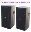 COPPIA CASSE AMPLIFICATE PROFESSIONALI BLUETOOTH 4 WOOFER DA 8" POLLICI alta qualita'