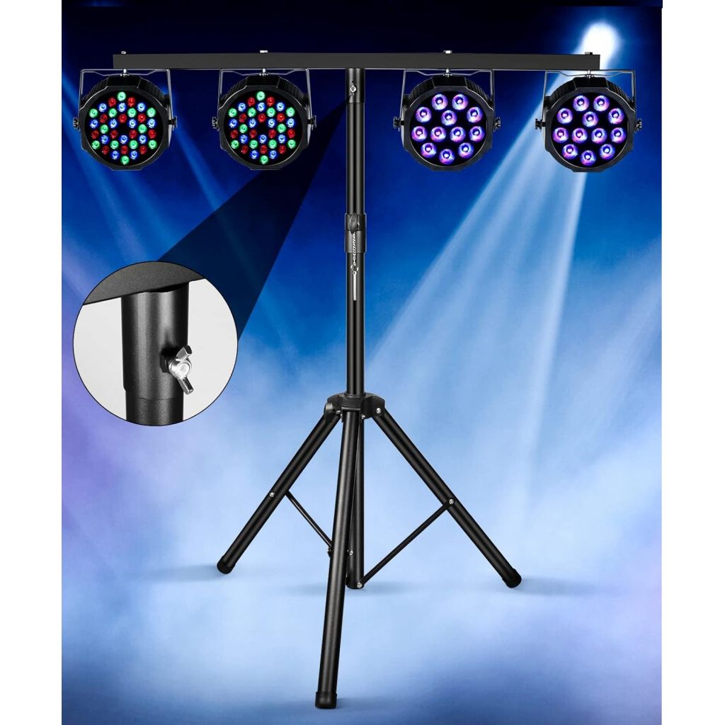 4 EFFETTI LUCE A LED DISCOTECA RGB + STATIVO LUCI A T - multicolore