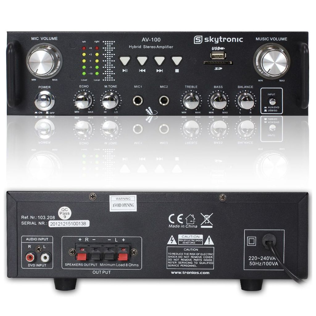 AMPLIFICATORE PER KARAOKE STEREO 2 CANALI USB SD 300 WATT MAX ART. 103208 - 1
