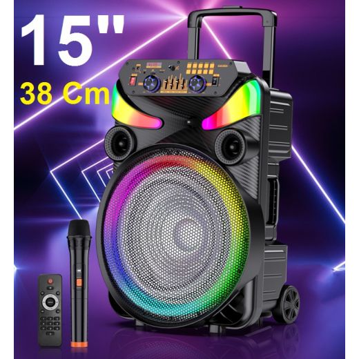 CASSA BLUETOOTH AMPLIFICATA 400W WOOFER 15" 38 CM RICARICABILE + MICROFONO WIRELESS