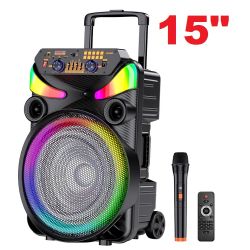 CASSA BLUETOOTH AMPLIFICATA 400W WOOFER 15" 38 CM RICARICABILE + MICROFONO WIRELESS