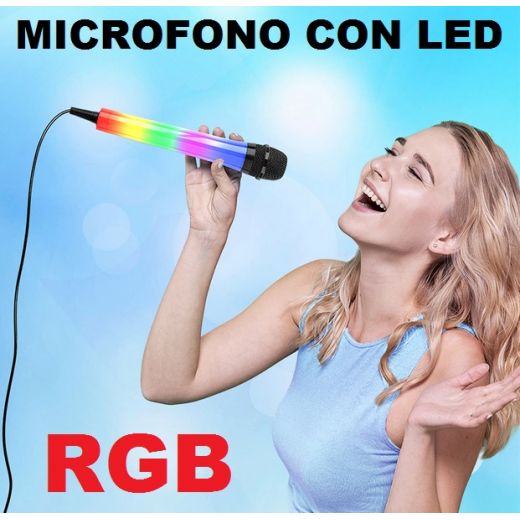 MICROFONO KARAOKE CON EFFETTO LED INTEGRATO DINAMICO CANTO DJ