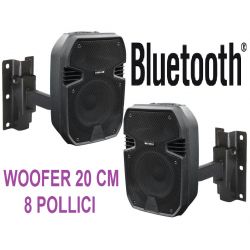 CASSE AMPLIFICATE DA PARETE MURO 400W WOOFER 20 CM + SUPPORTI IN METALLO