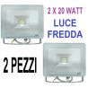 2 PEZZI FARO LED 2 X 20 WATT PER ESTERNO LUCE FREDDA IP65 6000K 2000lm